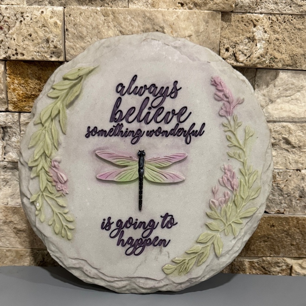 Decorative Stone with Dragonfly and Inspirational Quote
